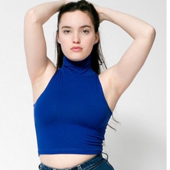 American Apparel Blue Turtleneck Crop Top - Picture 1 of 3